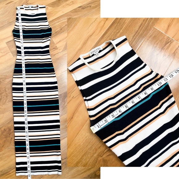 Ronny Kobo Janessa Striped Colorful Bandage Bodycon Midi Dress Sleeveless Ribbed - Picture 13 of 13